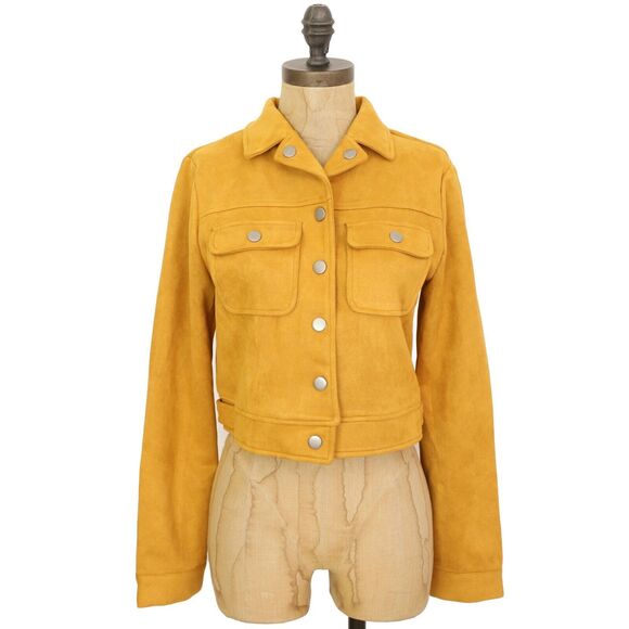 ALLEGRA K Amazon Faux Suede Snap Button Crop Jacket Size S Mustard Yellow NWT A3 - Picture 2 of 7